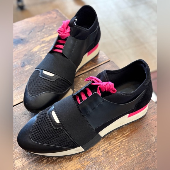 Balenciaga Pink and Black Race Runner Sneakers - Picture 1 of 13